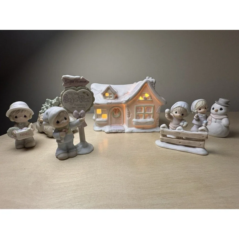 Precious Moments Sugar Town 7 Pc Christmas Village Sam’s House Lot w/ Boxes VTG